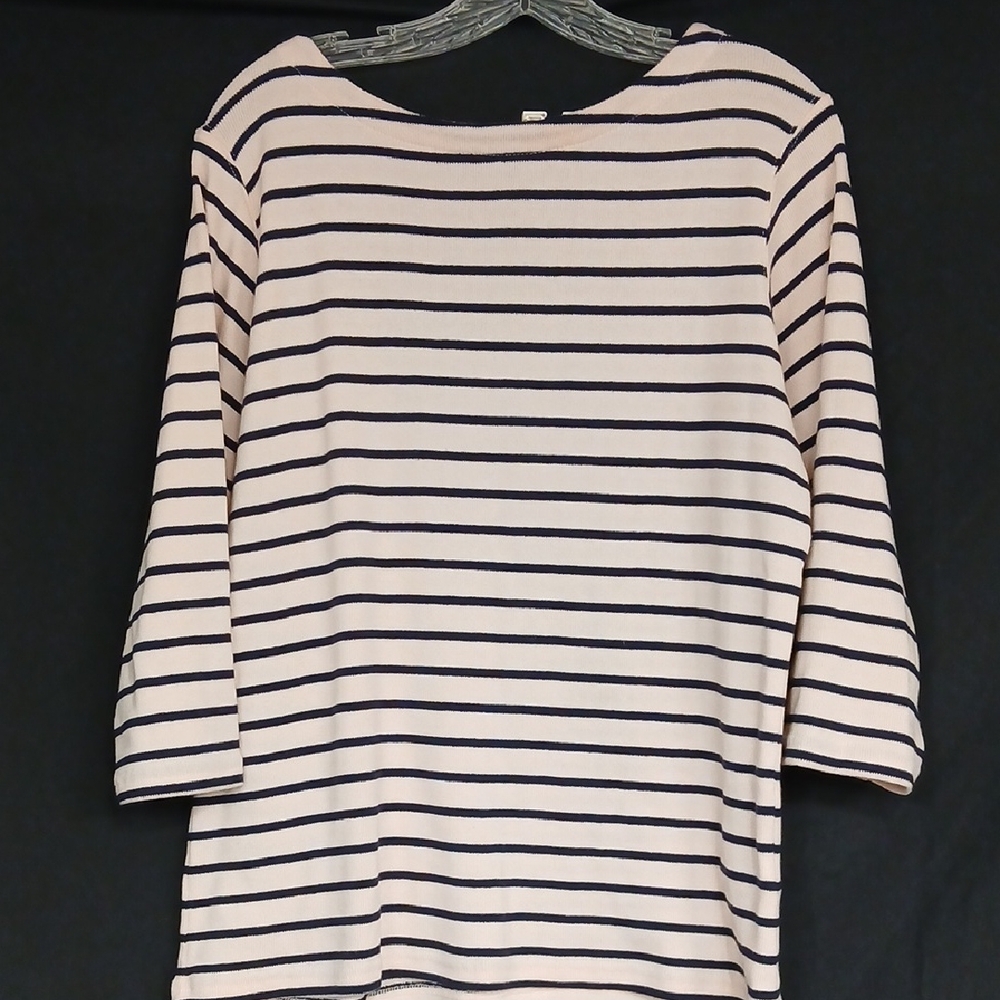 L.L. Bean Women's Striped 3/4 Sleeve Top - Soft Pink and Navy SZ LG
